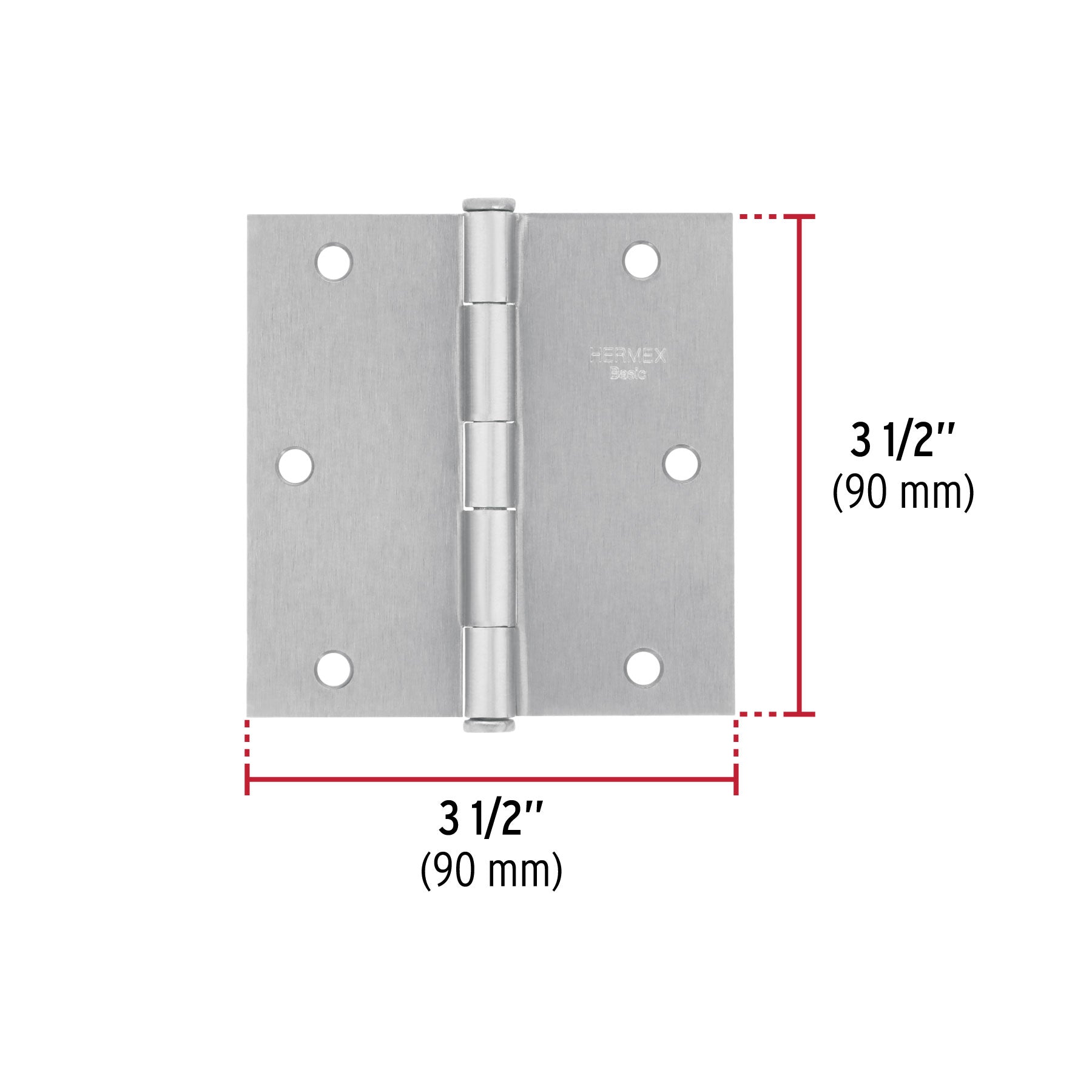 Bisagra cuadrada 3-1/2", acero cromo mate,plana,Hermex Basic