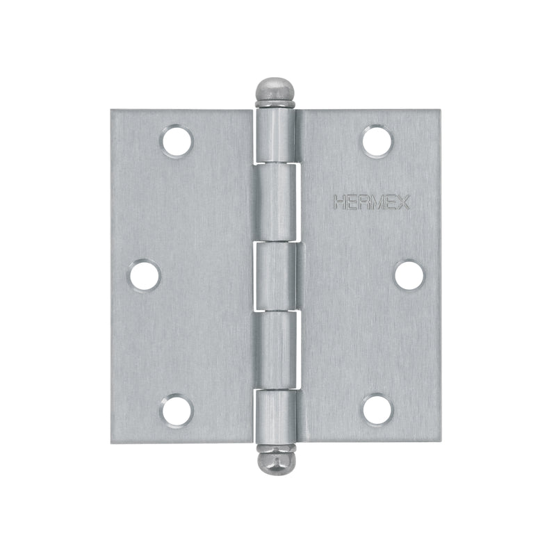 Bisagra cuadrada 3-1/2", acero cromo mate, redonda
