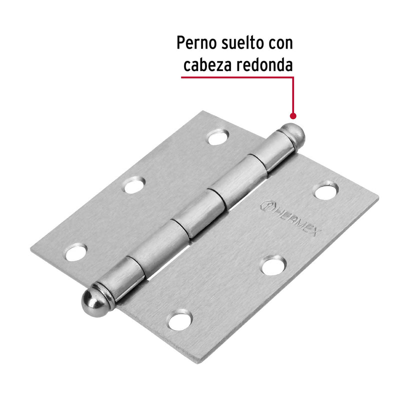 Bisagra cuadrada 3-1/2", acero cromo mate, redonda