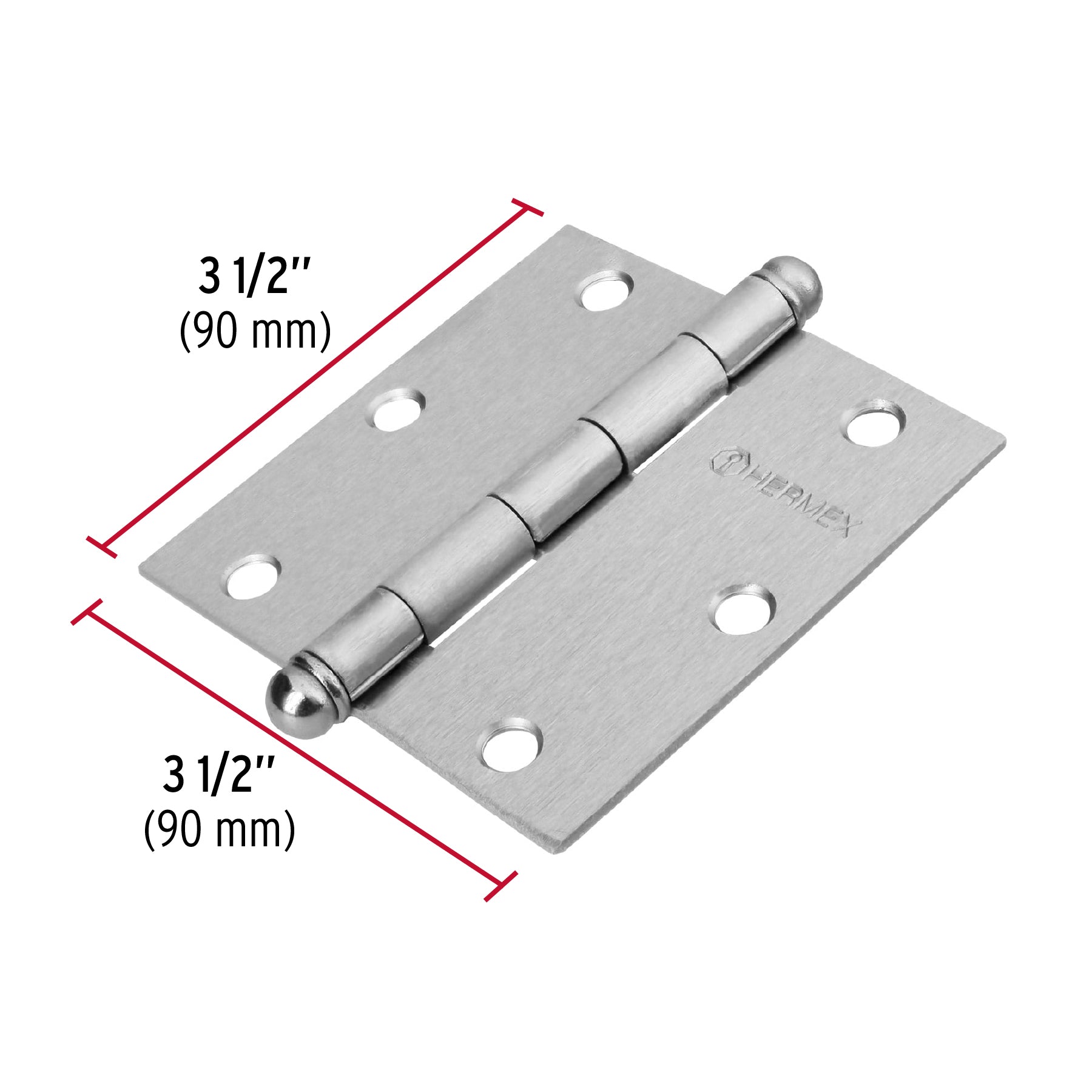 Bisagra cuadrada 3-1/2", acero cromo mate, redonda