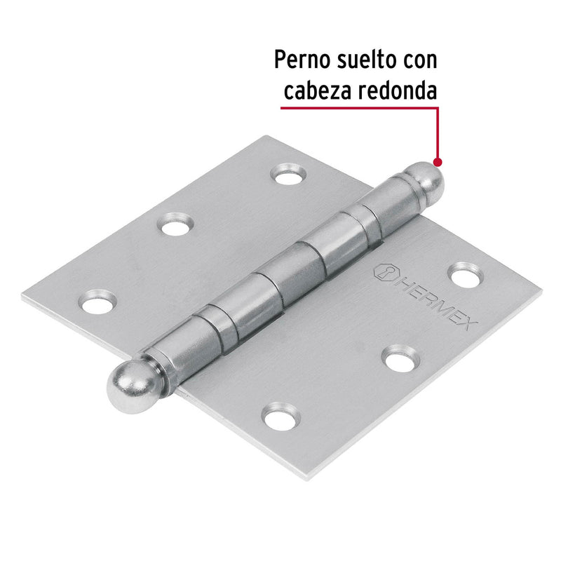 Bisagra cuadrada 3-1/2", acero inoxidable, redonda