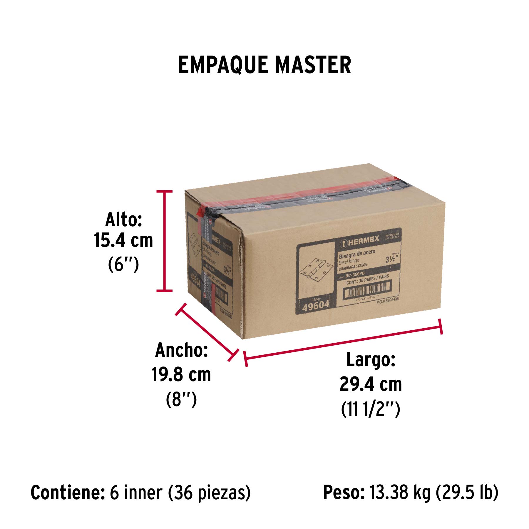 Bolsa c/2 bisagras cuadradas 3-1/2' acero negro, plana