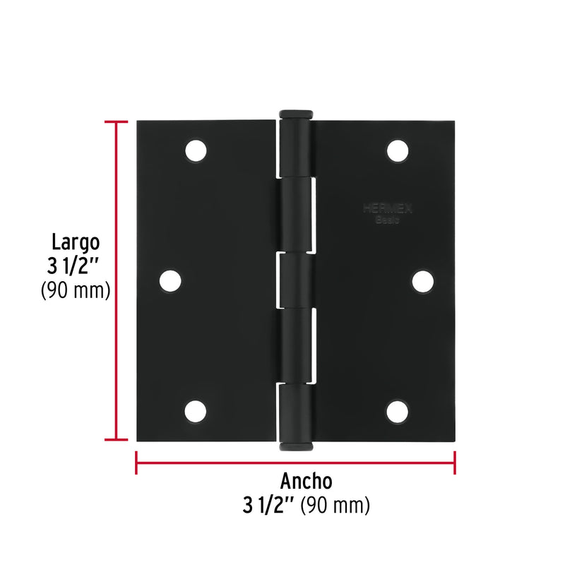 Bisagra cuadrada 3-1/2", acero negro mate cabeza plana BASIC