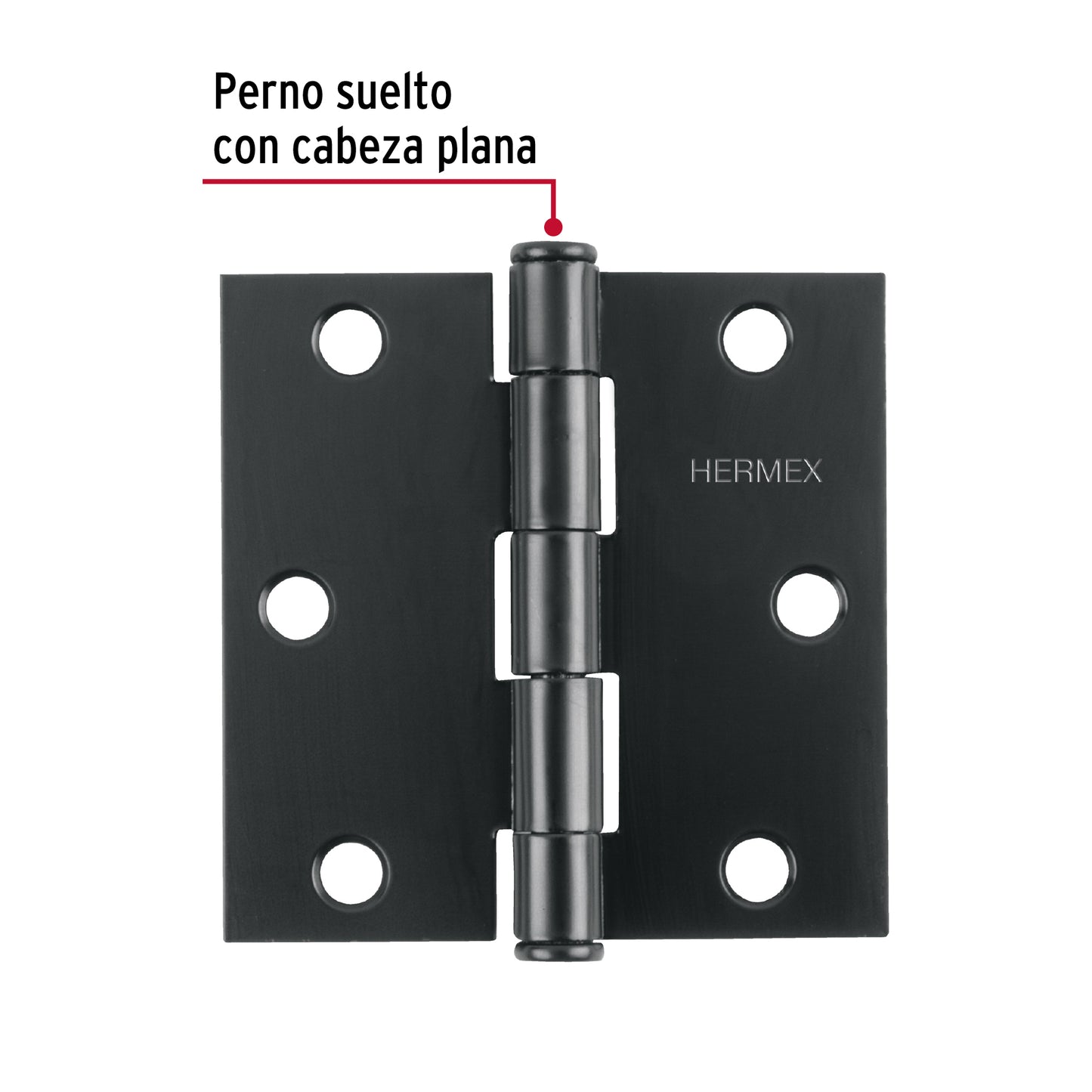 Bisagra cuadrada 3 1/2' acero negro, cabeza plana, Hermex