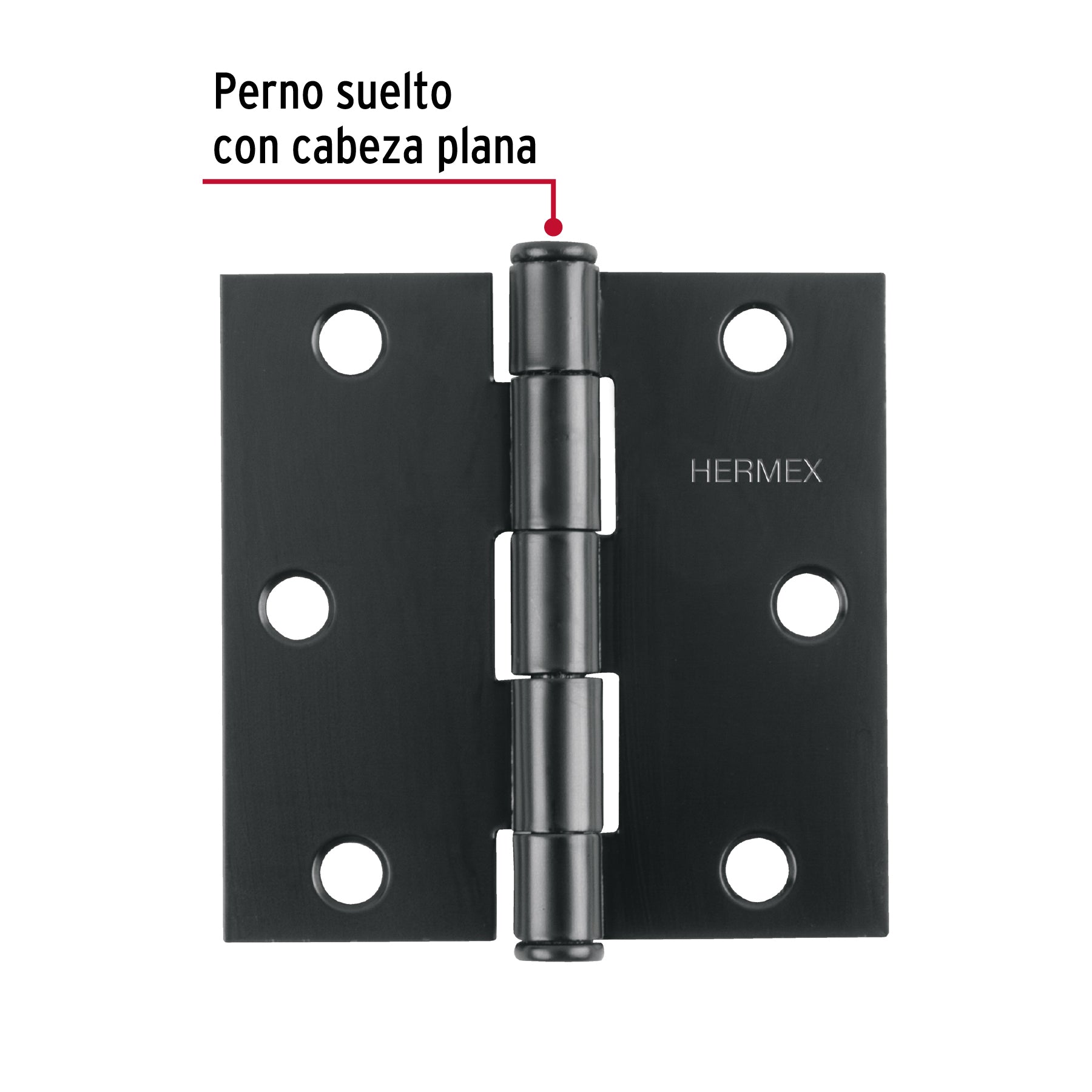 Bisagra cuadrada 3 1/2' acero negro, cabeza plana, Hermex