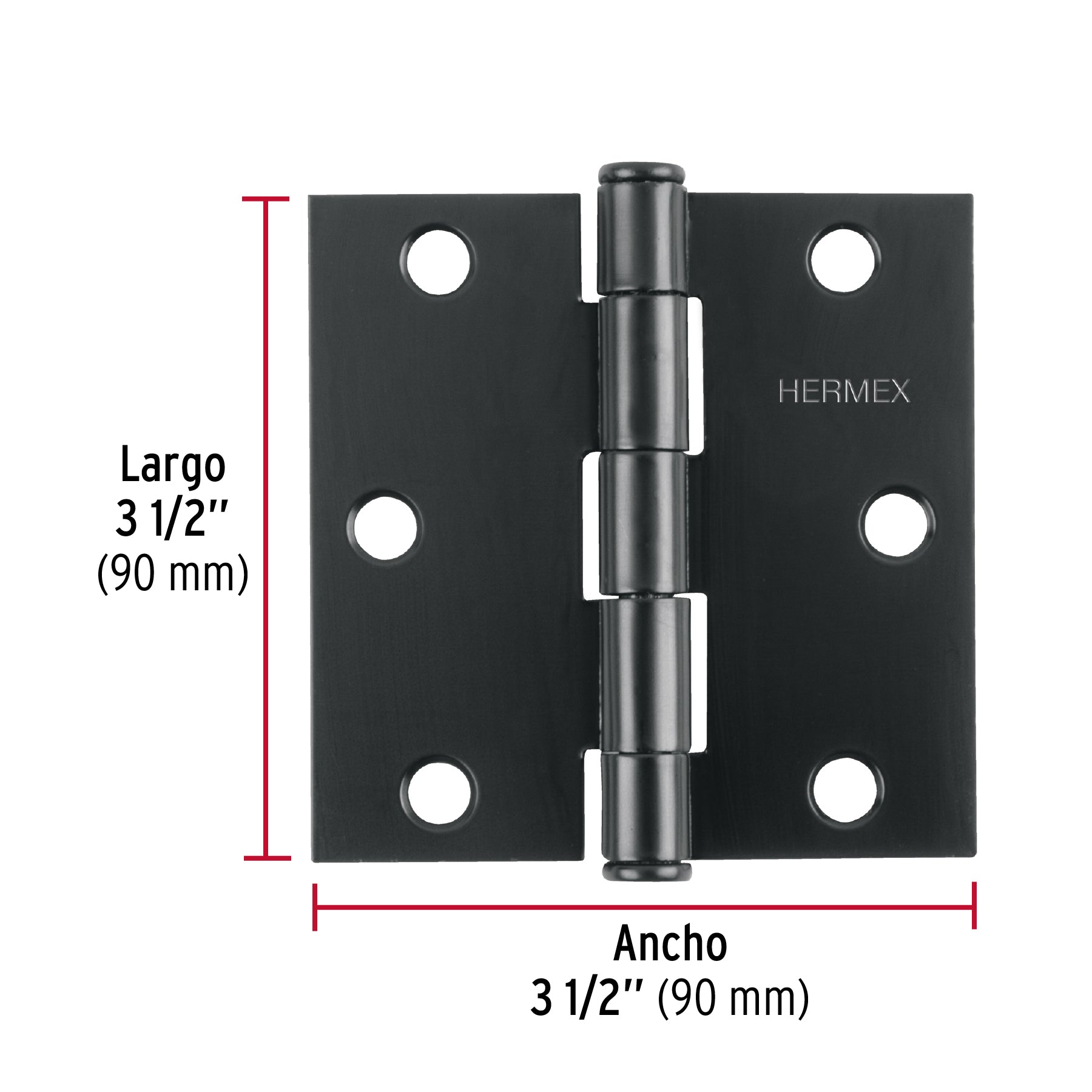 Bisagra cuadrada 3 1/2' acero negro, cabeza plana, Hermex