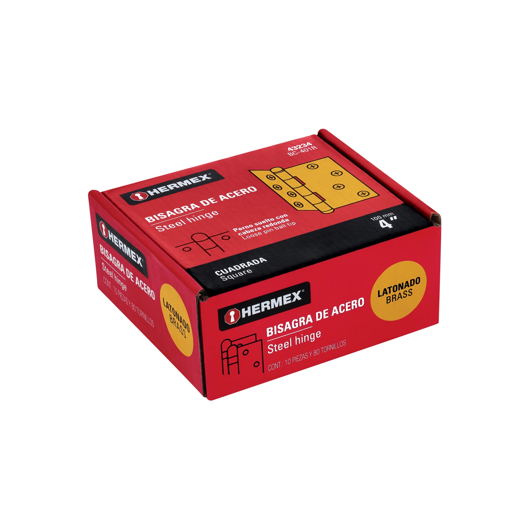 Bisagra cuadrada 4", acero latonado, redonda