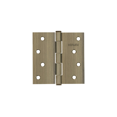 Bisagra cuadrada 4", acero latonado antiguo, plana