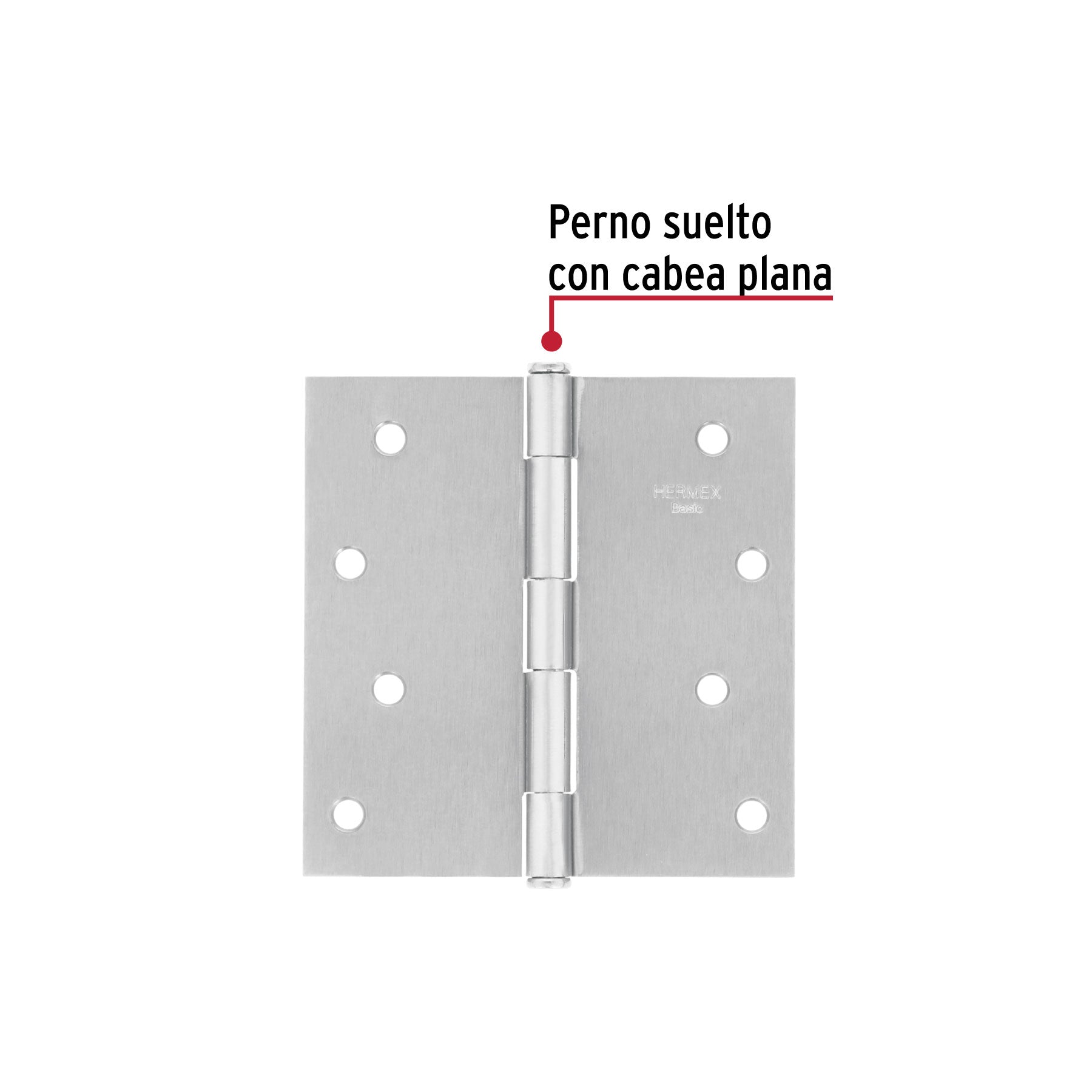 Bisagra cuadrada 4", acero cromo mate, plana, Hermex Basic