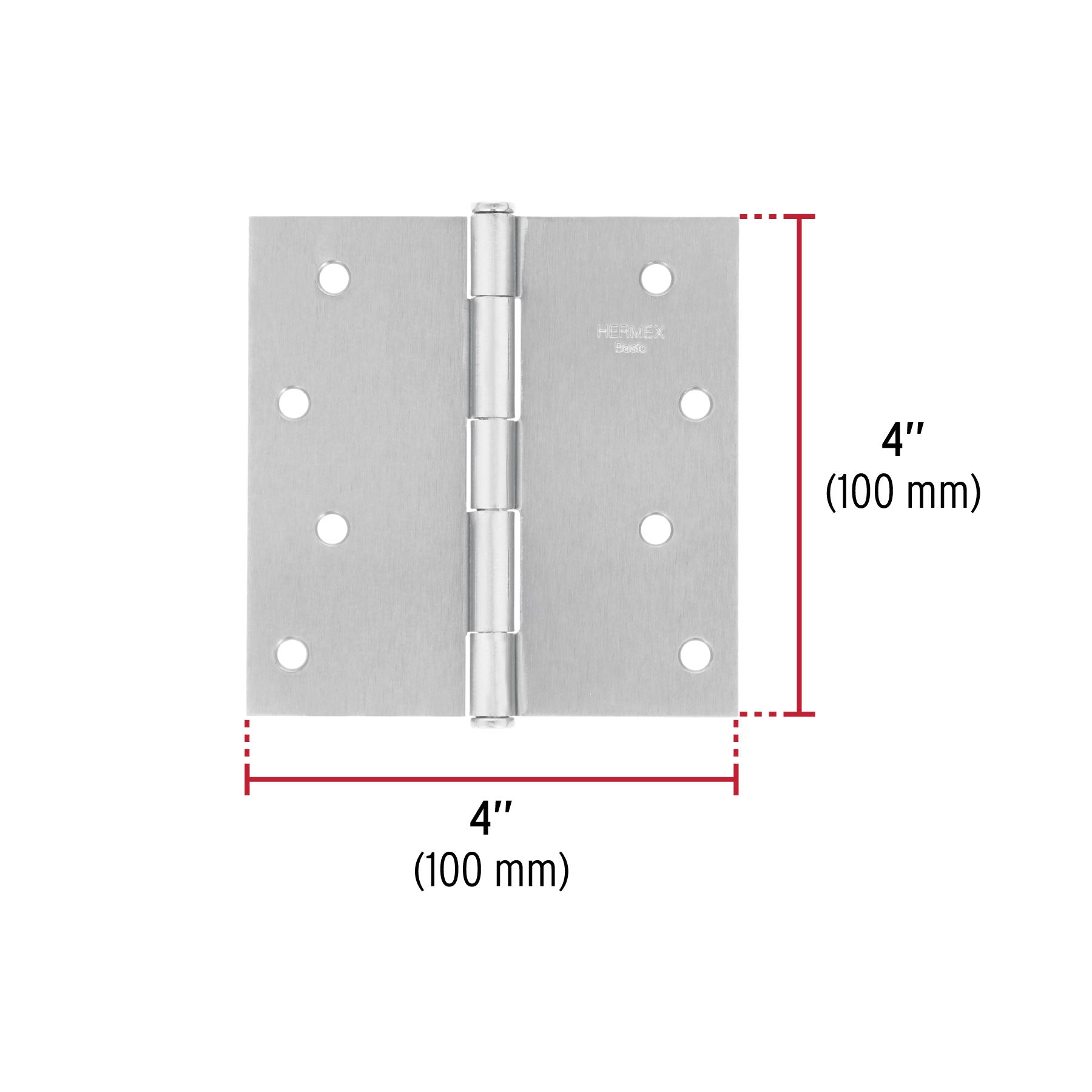 Bisagra cuadrada 4", acero cromo mate, plana, Hermex Basic