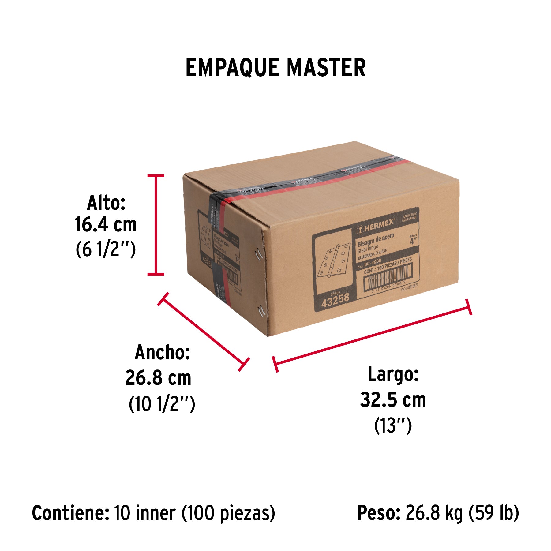 Bisagra cuadrada 4", acero cromo mate, redonda