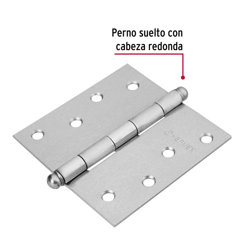 Bisagra cuadrada 4", acero cromo mate, redonda