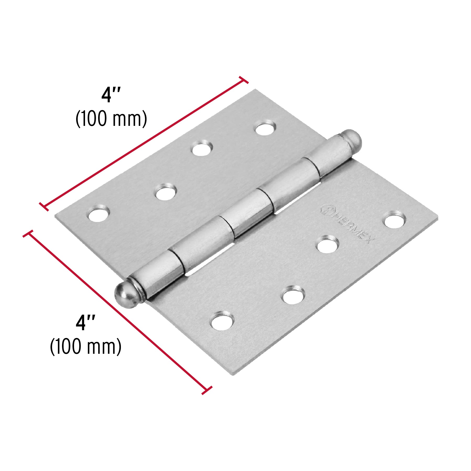 Bisagra cuadrada 4", acero cromo mate, redonda