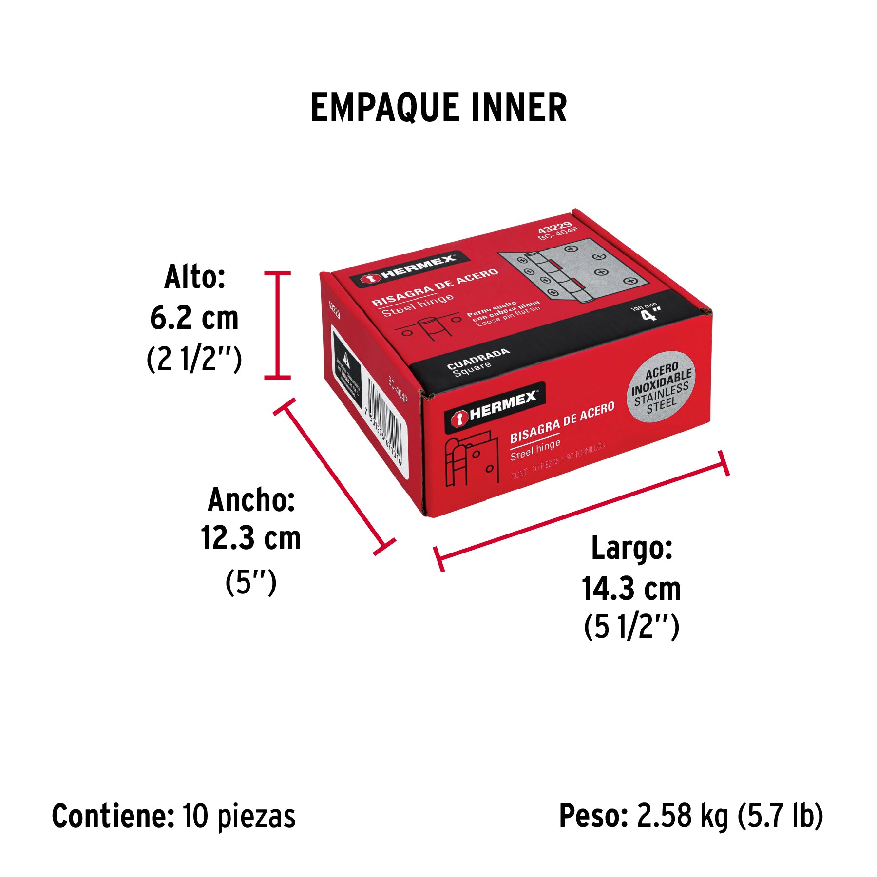 Bisagra cuadrada 4", acero inoxidable, plana