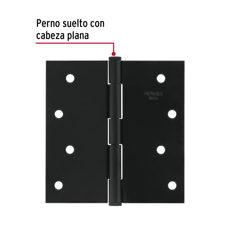 Bisagra cuadrada 4', negro mate, cabeza plana, Basic