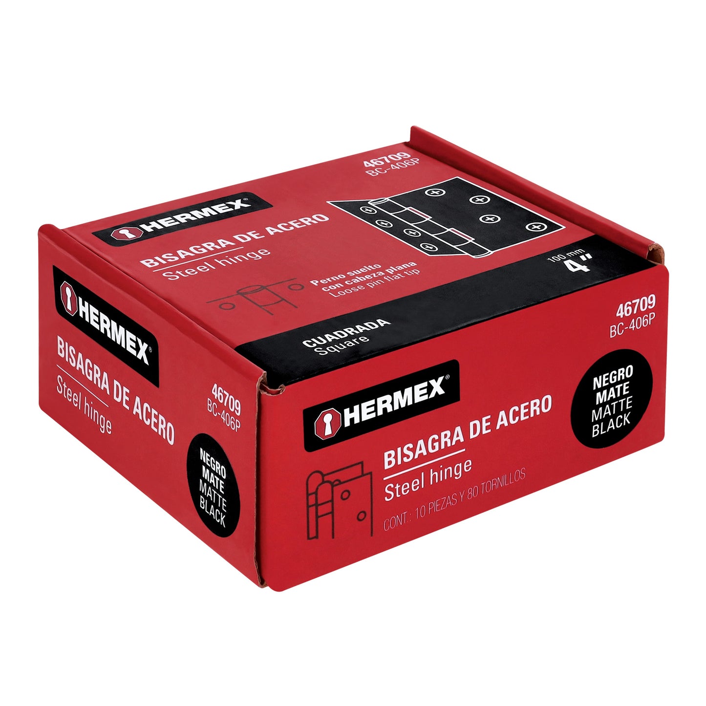 Bisagra cuadrada 4' acero negro, cabeza plana, Hermex