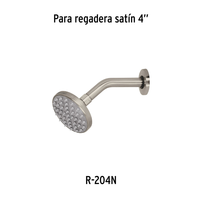 Brazo y chapetón de repuesto para regadera, latón, satinado