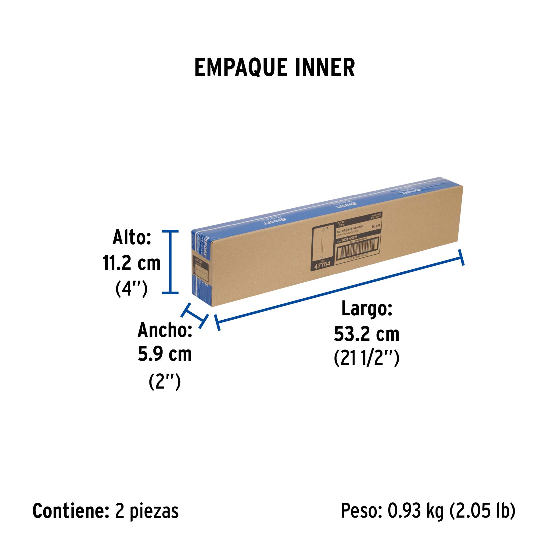 Brazo recto 50 cm con chapetón para regadera, negro mate
