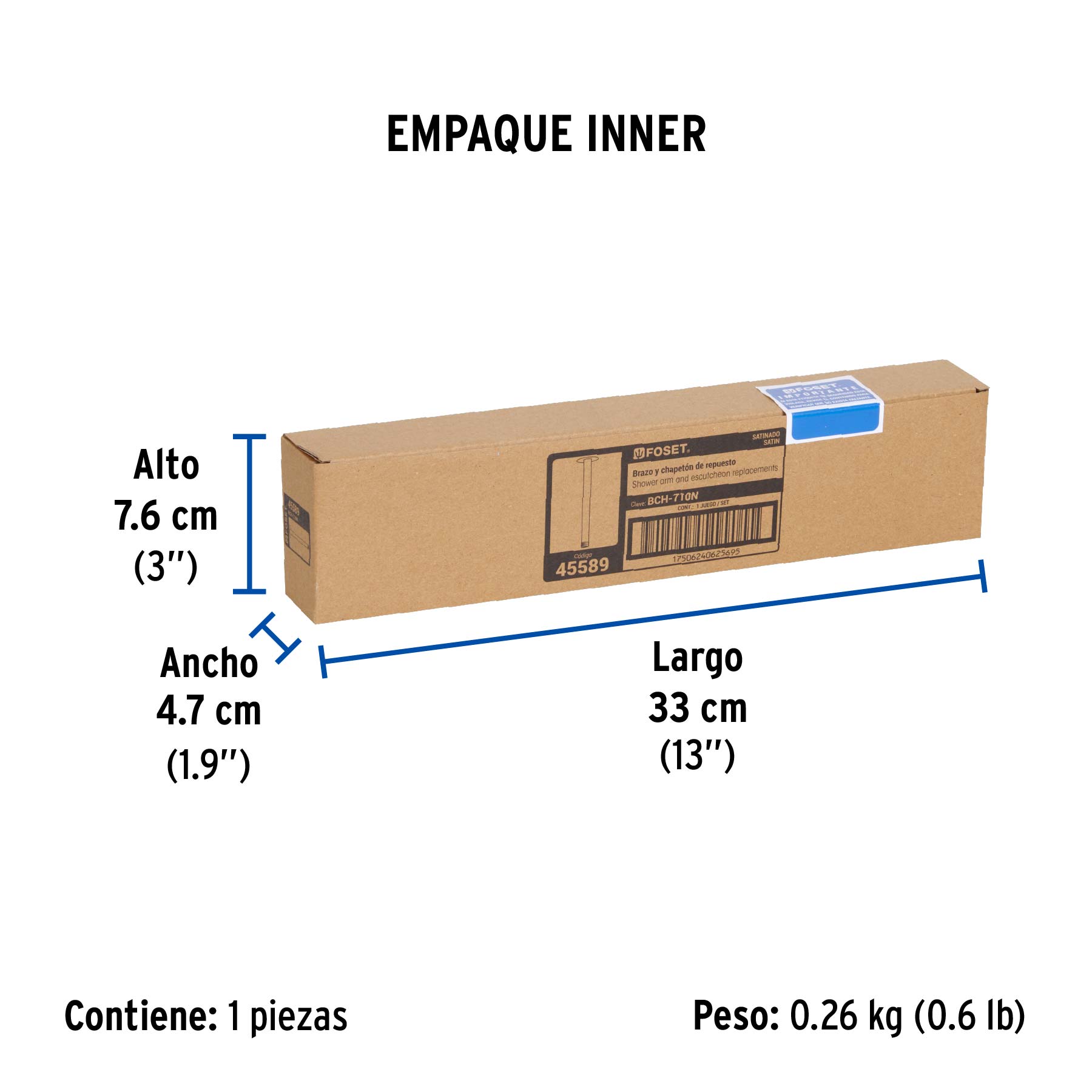 Brazo y chapetón de repuesto para regadera techo, satinado