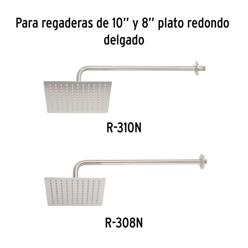 Brazo y chapetón para regadera, 50 cm, satinado, Riviera