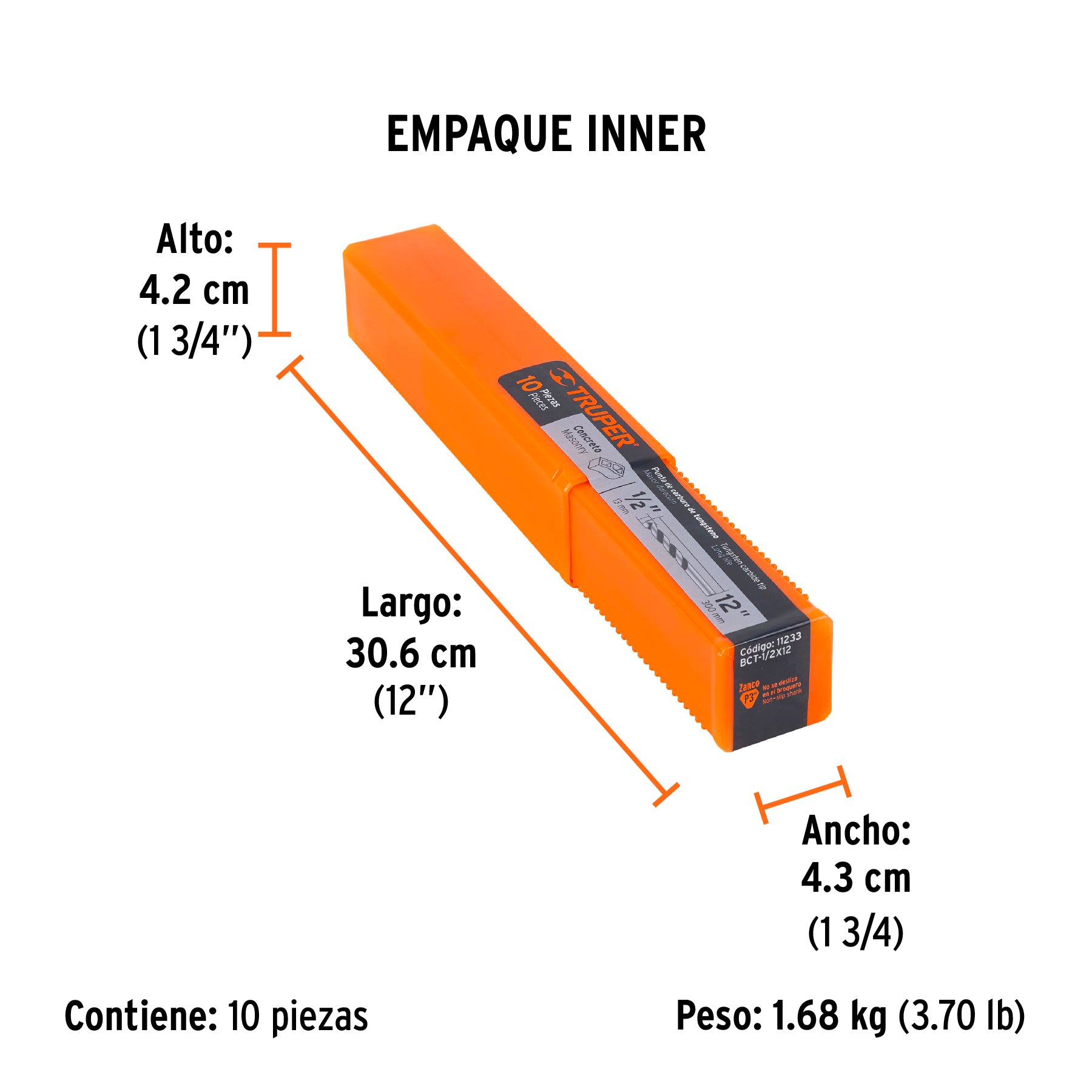 Broca para concreto, 1/2 x 12"