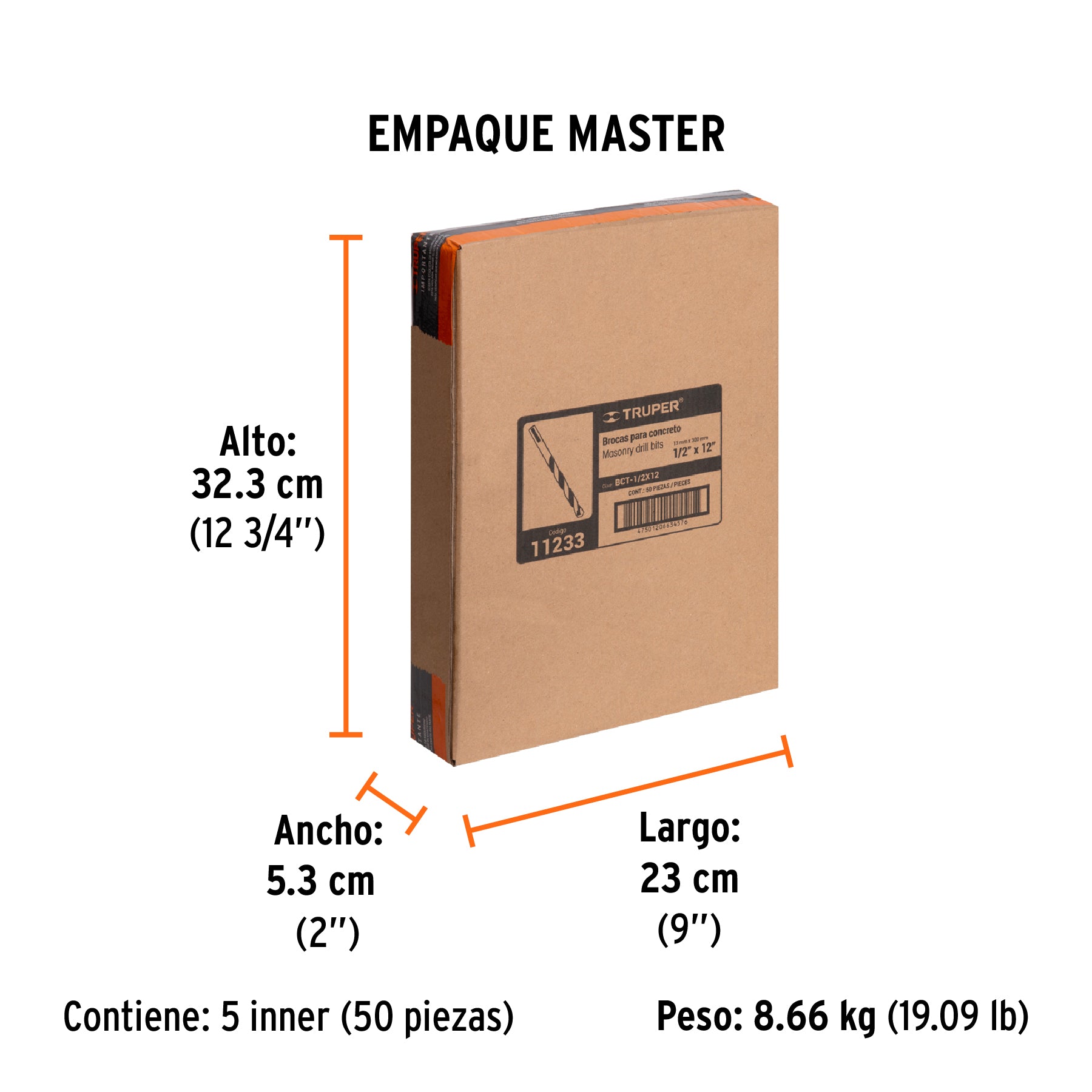 Broca para concreto, 1/2 x 12"