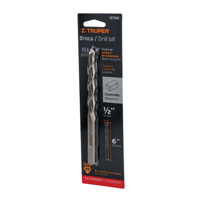 Broca para concreto, 1/2 x 6" en blister