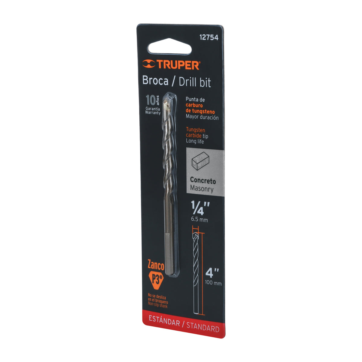 Broca para concreto, 1/4 x 4" en blister