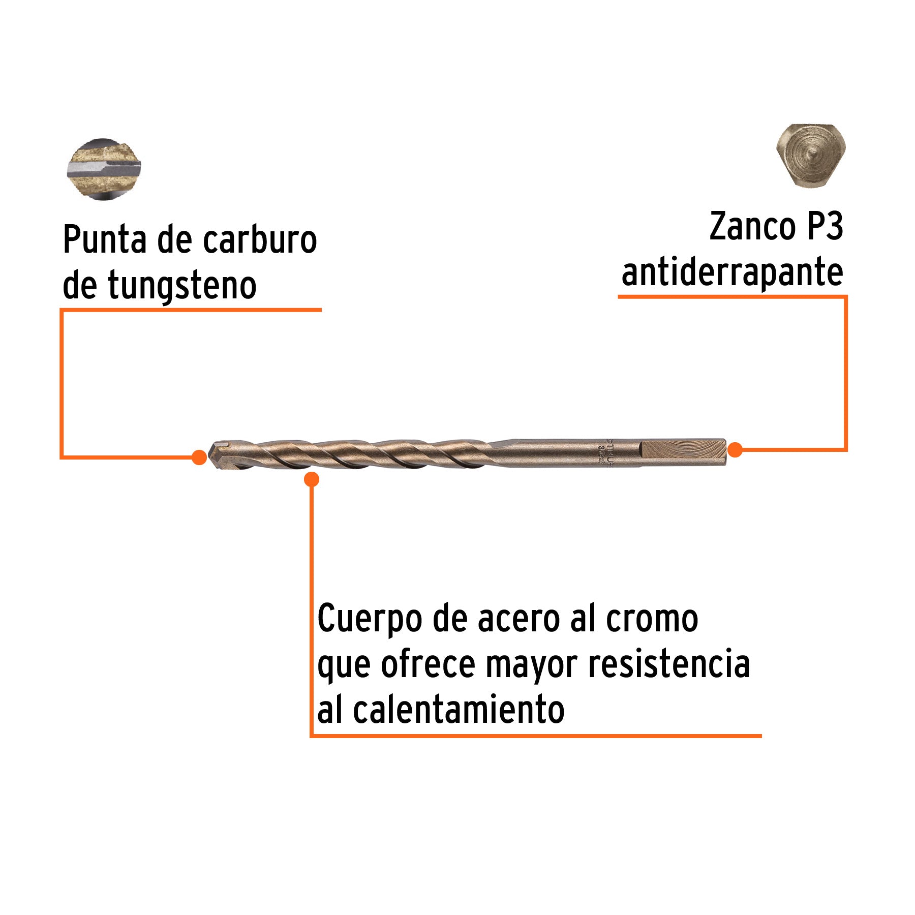 Broca para concreto, 3/8 x 6" en blister