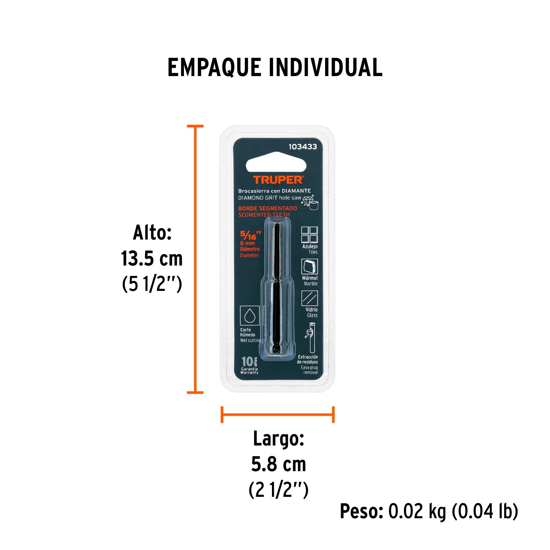 Broca diamantada 8mm (5/16'), TRUPER