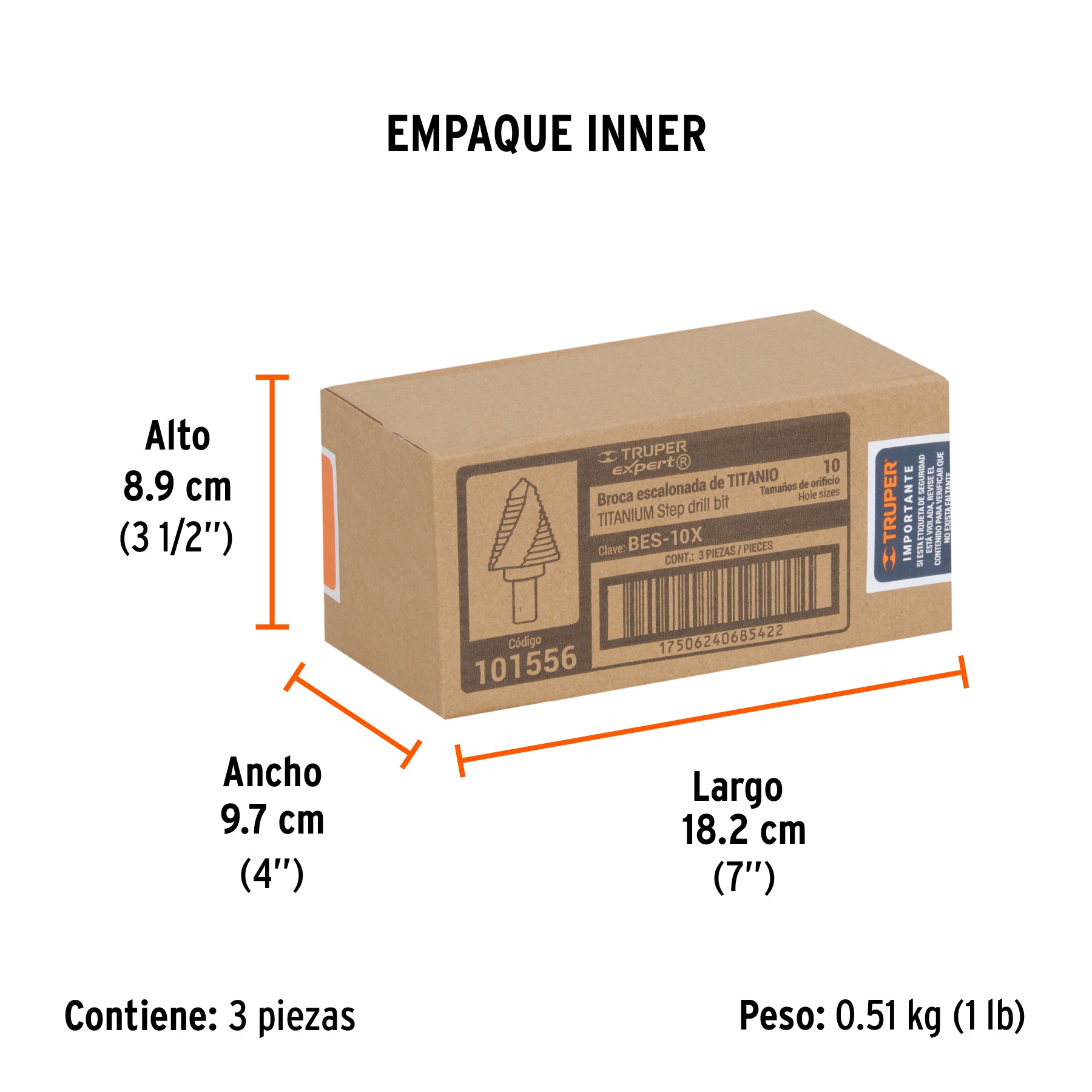 Broca escalonada titanio 10 escalones 1/4' a 1-3/8', Expert