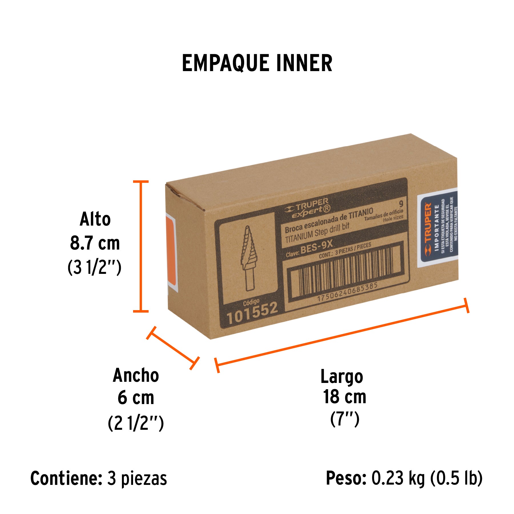 Broca escalonada titanio 9 escalones 1/4' a 3/4', Expert