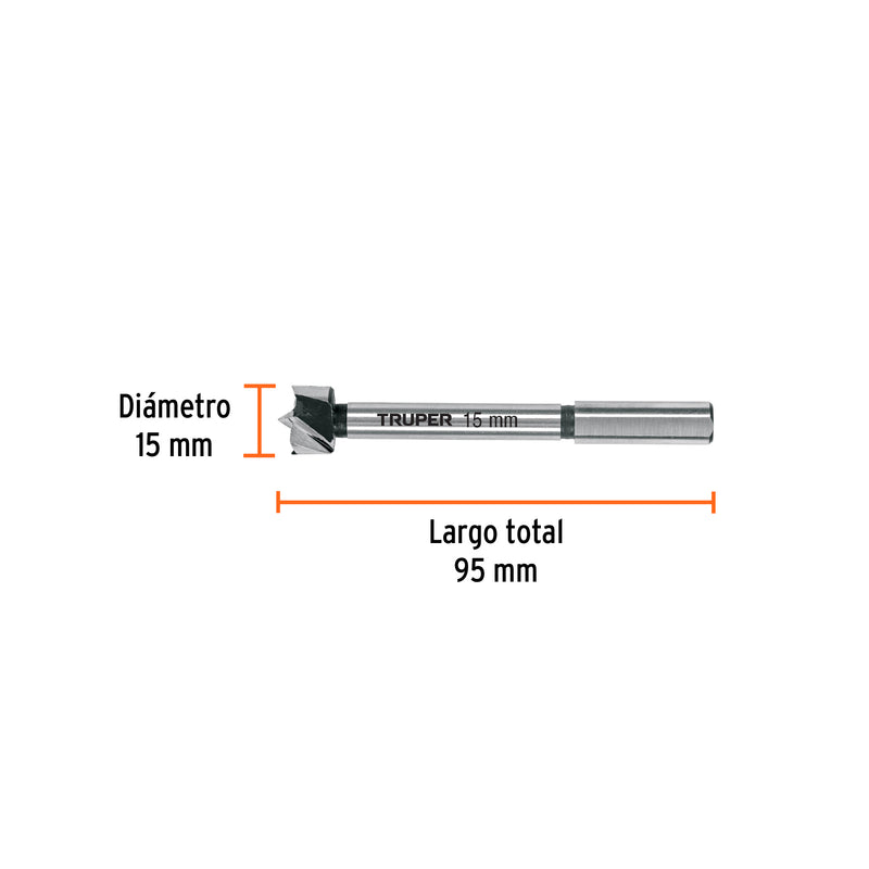 Broca forstner 15 mm para madera, Truper