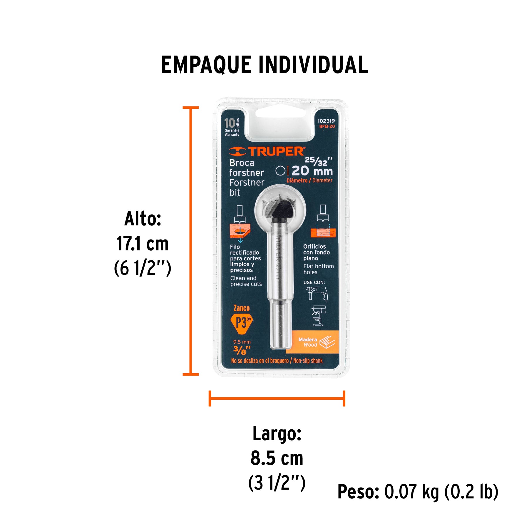 Broca forstner 20 mm para madera, Truper