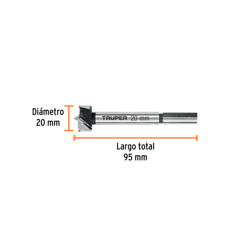 Broca forstner 20 mm para madera, Truper