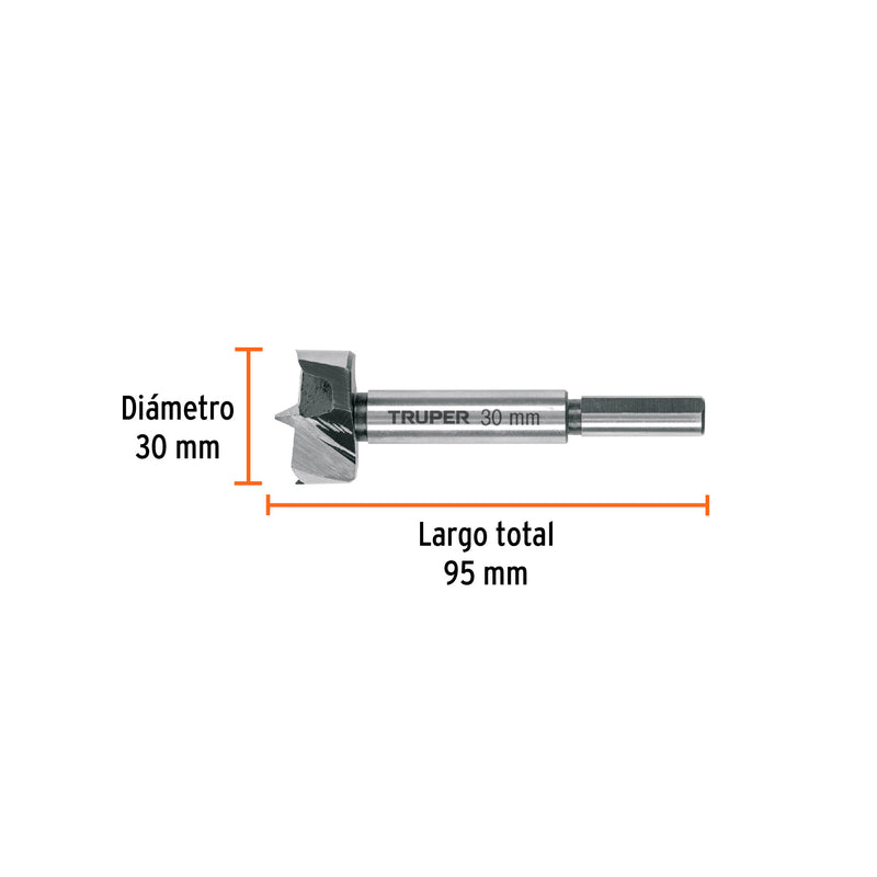 Broca forstner 30 mm para madera, Truper