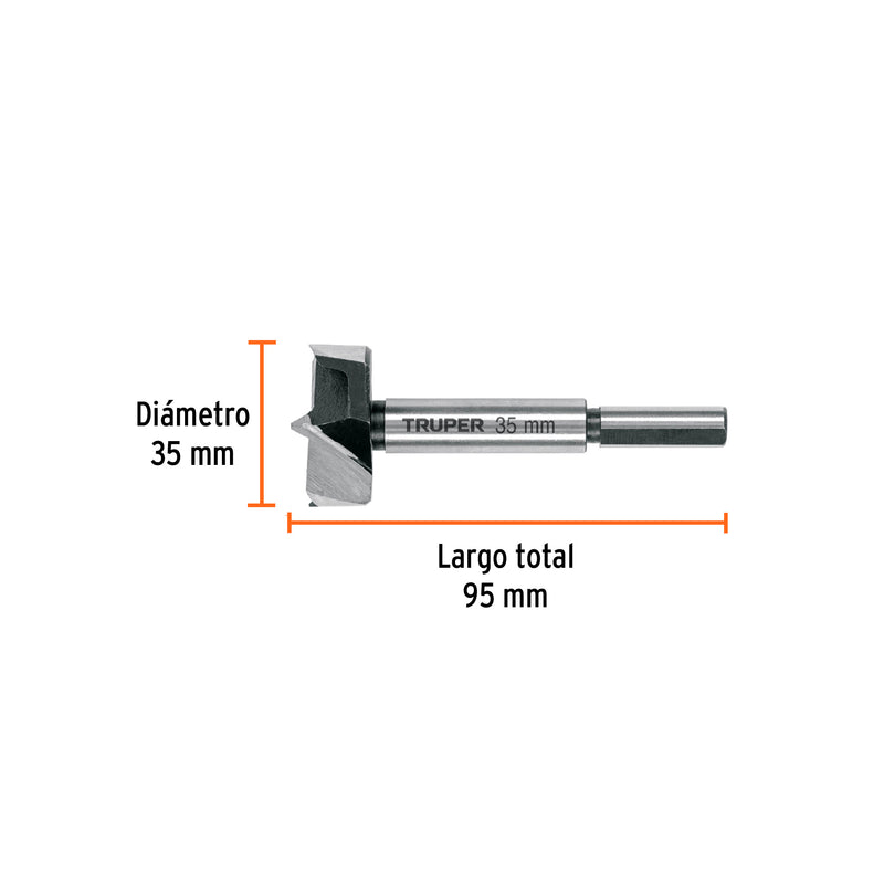 Broca forstner 35 mm para madera, Truper