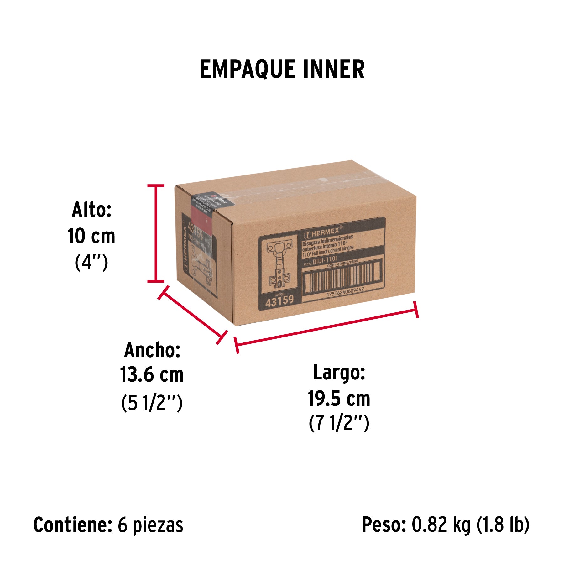 Bisagras bidimensional, 110°, cobertura interna, bolsa 2pzas