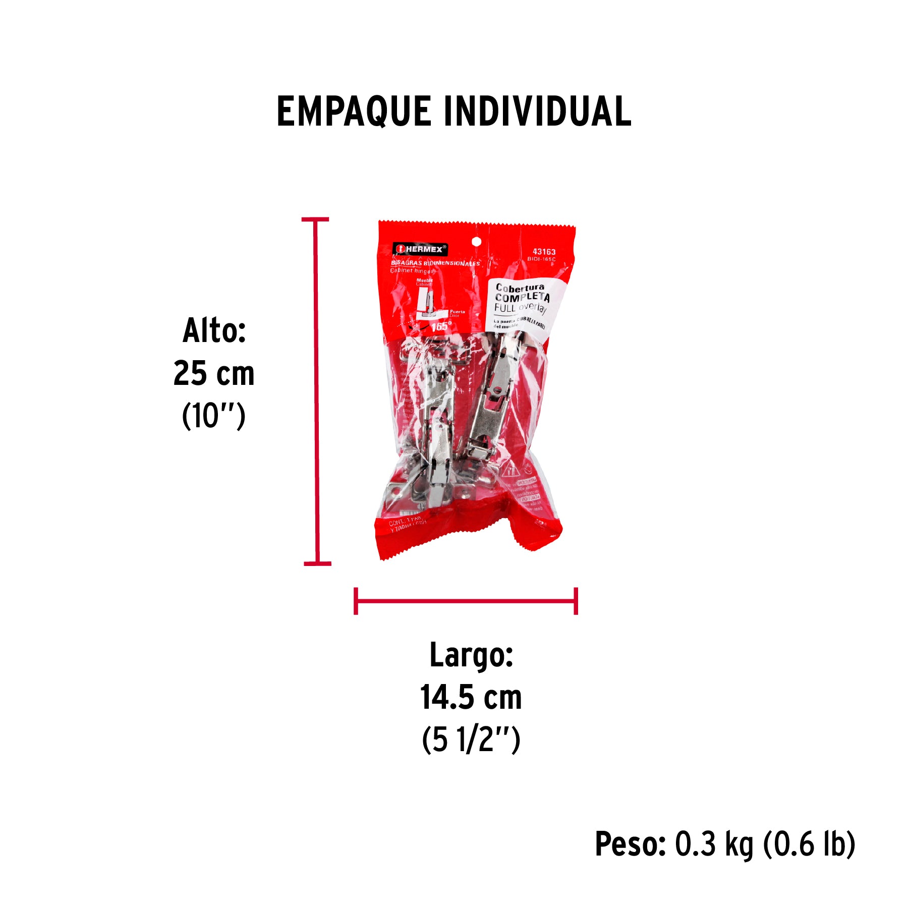 Bisagras bidimensional, 165°, bolsa 2 piezas