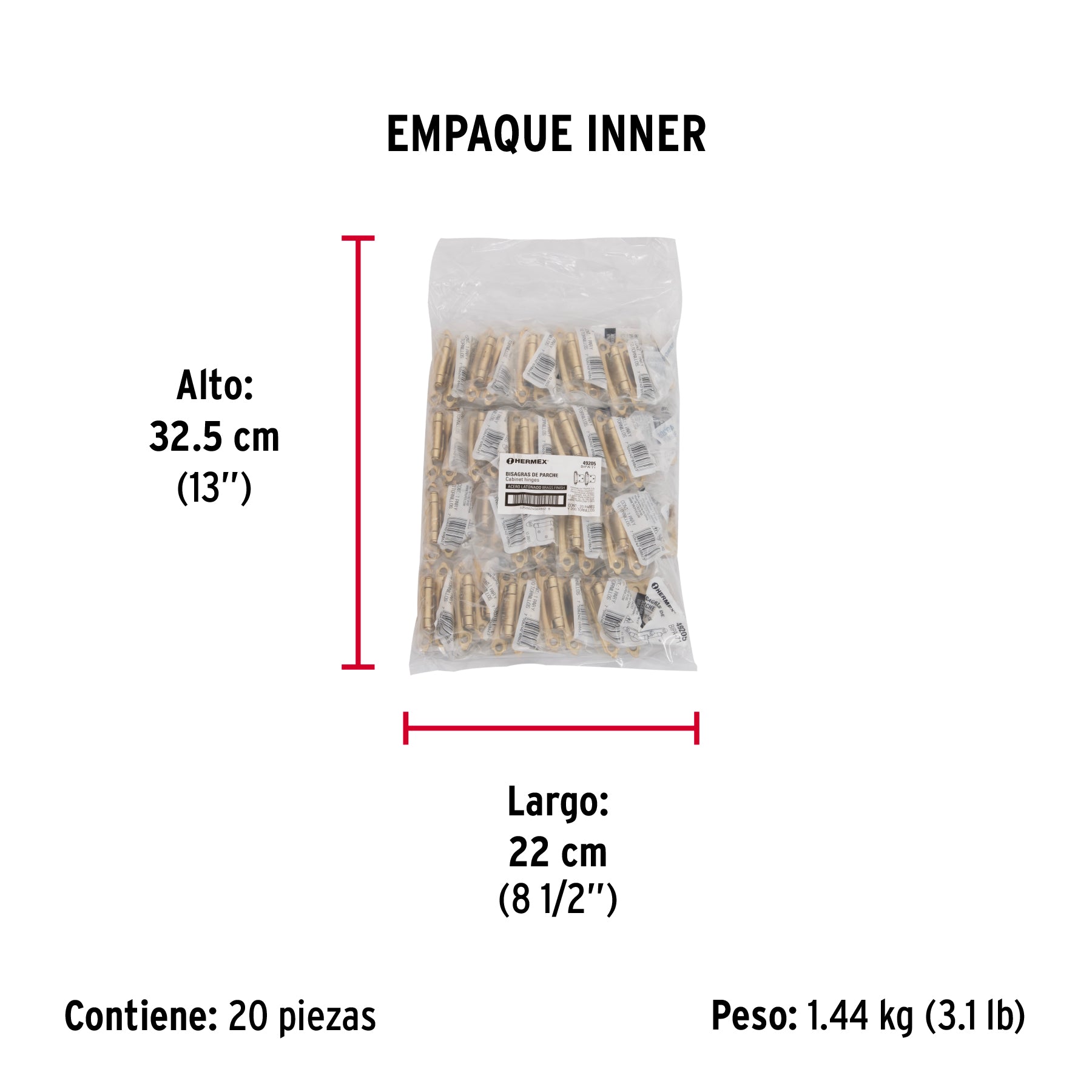 Bolsa con 2 bisagras parche de 7cm, latonado, Hermex