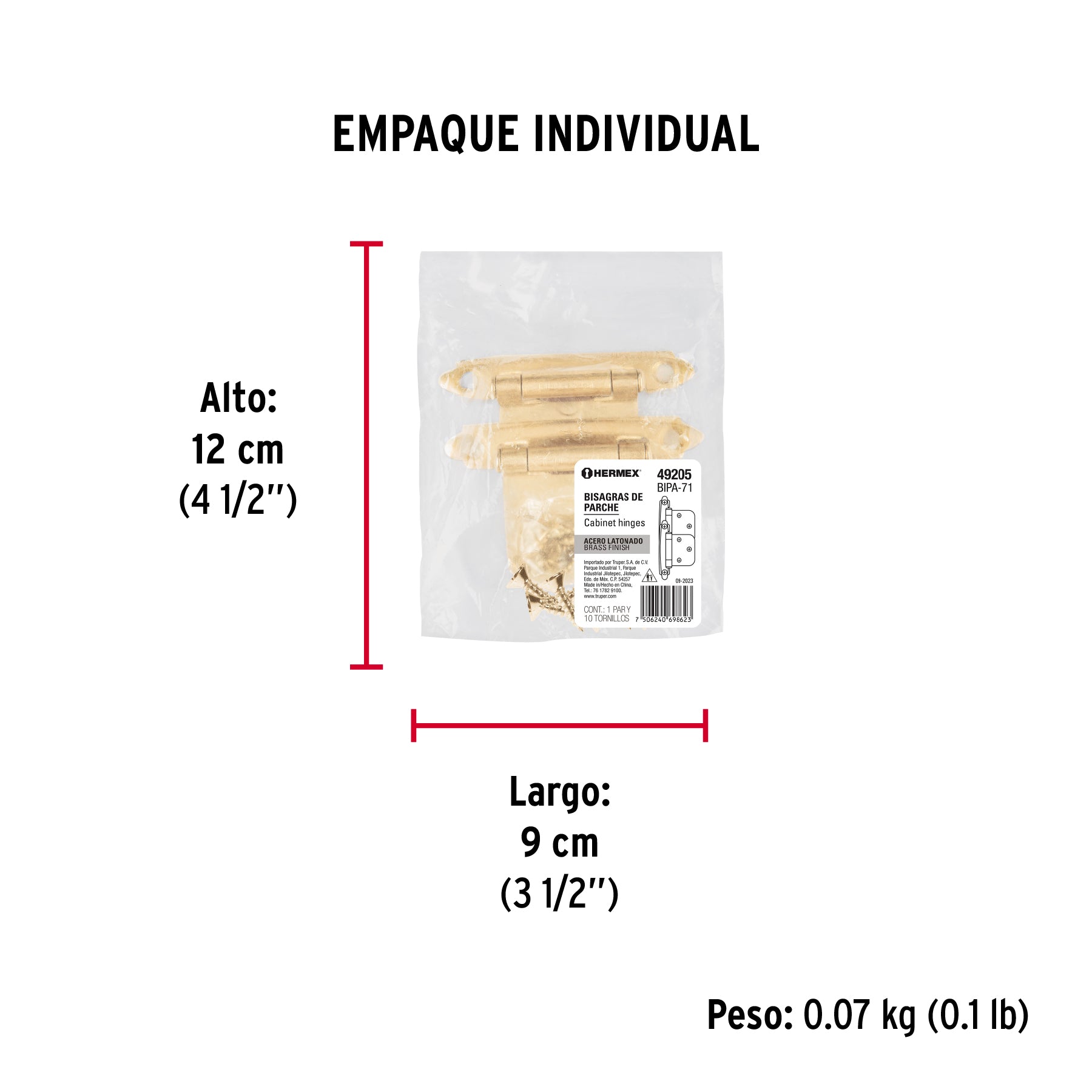 Bolsa con 2 bisagras parche de 7cm, latonado, Hermex