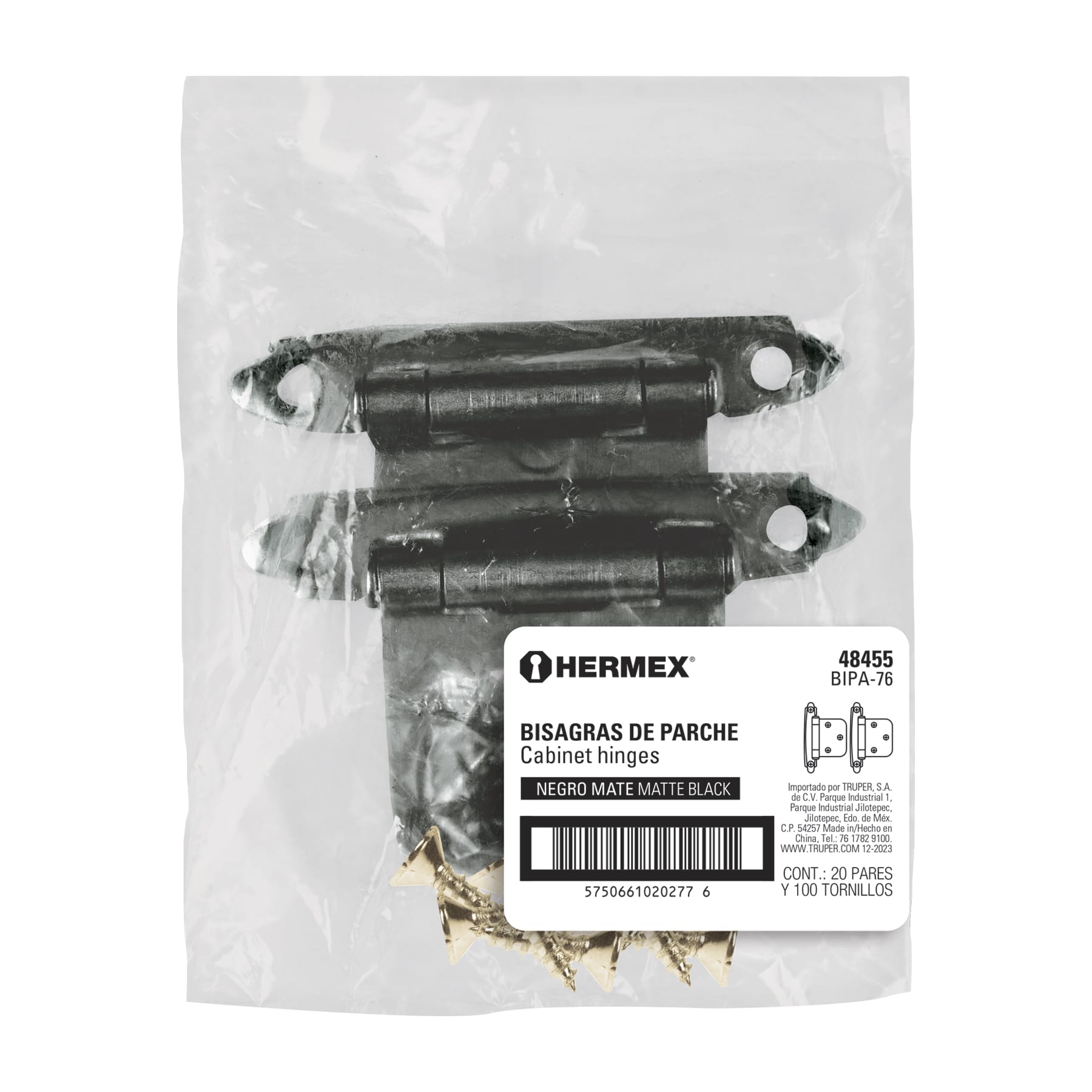 Bolsa con 2 bisagras parche de 7cm, negro, Hermex