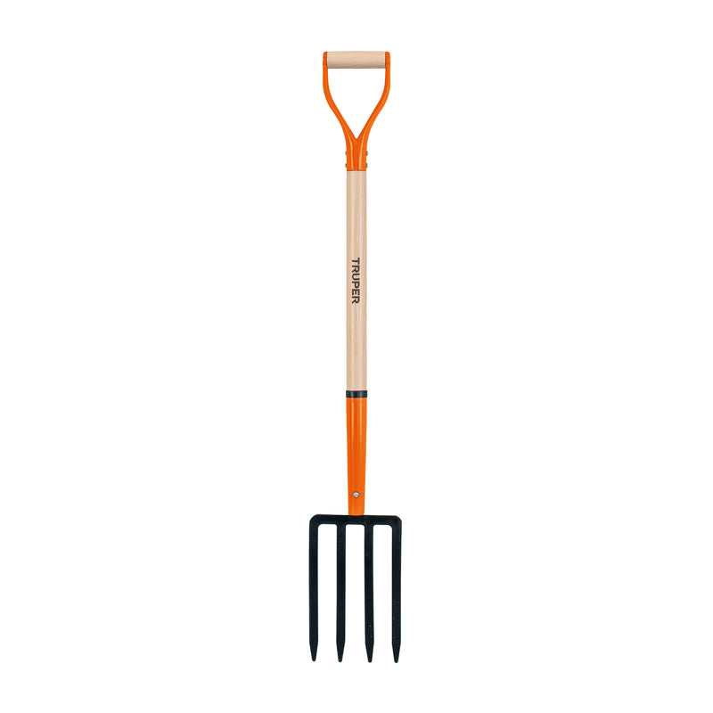 Bieldo para jardín, 4 dientes, puño metálico, mango 30"