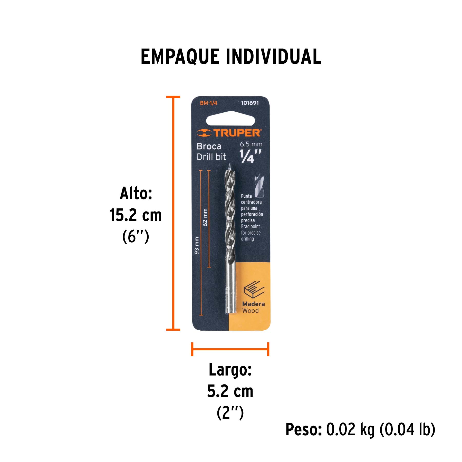 Broca para madera 1/4'