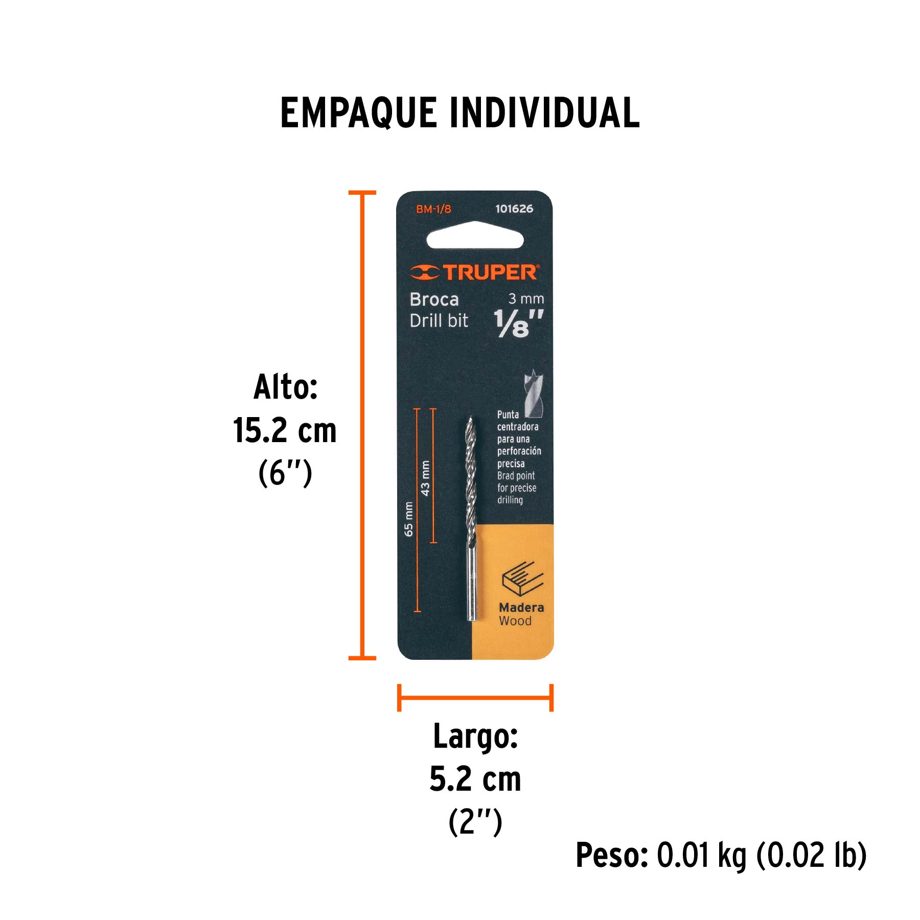 Broca para madera 1/8'
