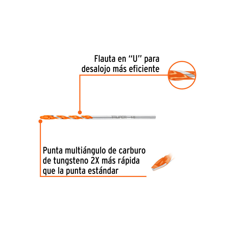 Broca multimaterial 1/8 x 3', Truper