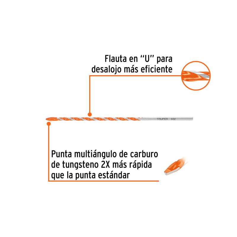 Broca multimaterial 5/32 x 6', Truper