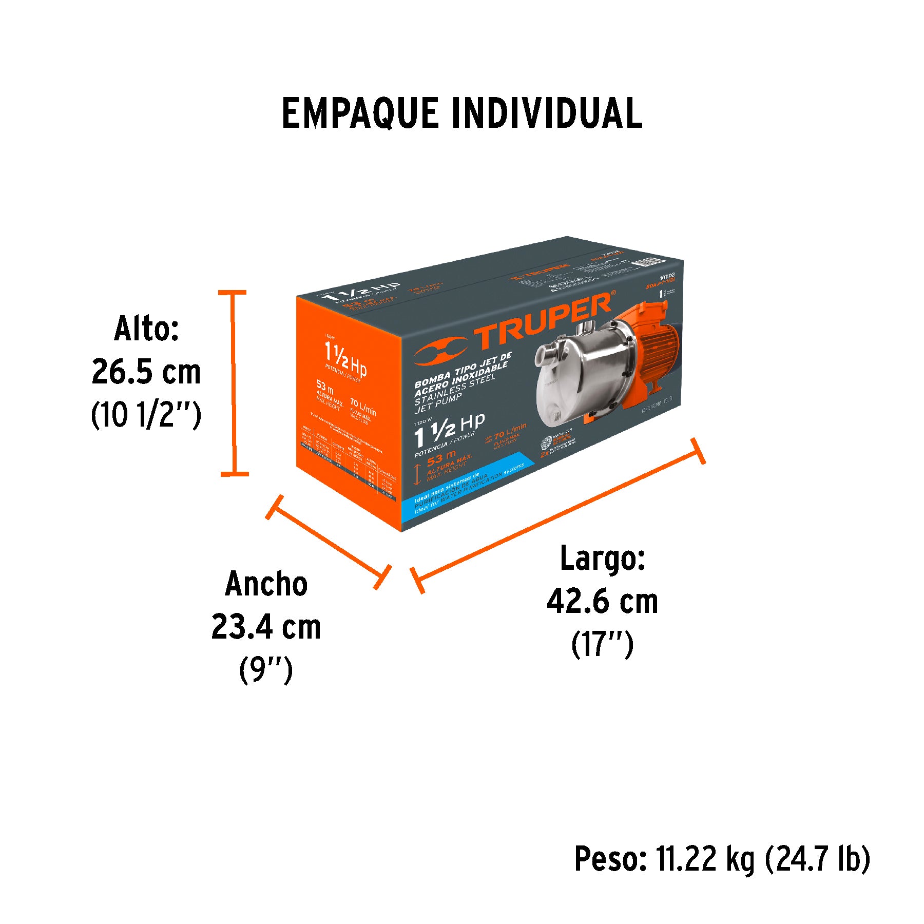 Bomba eléctrica tipo jet para agua,acero inoxidable,1-1/2 HP