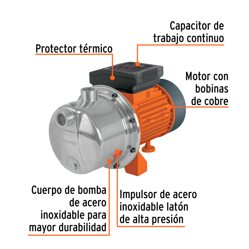 Bomba eléctrica tipo jet para agua,acero inoxidable,1-1/2 HP