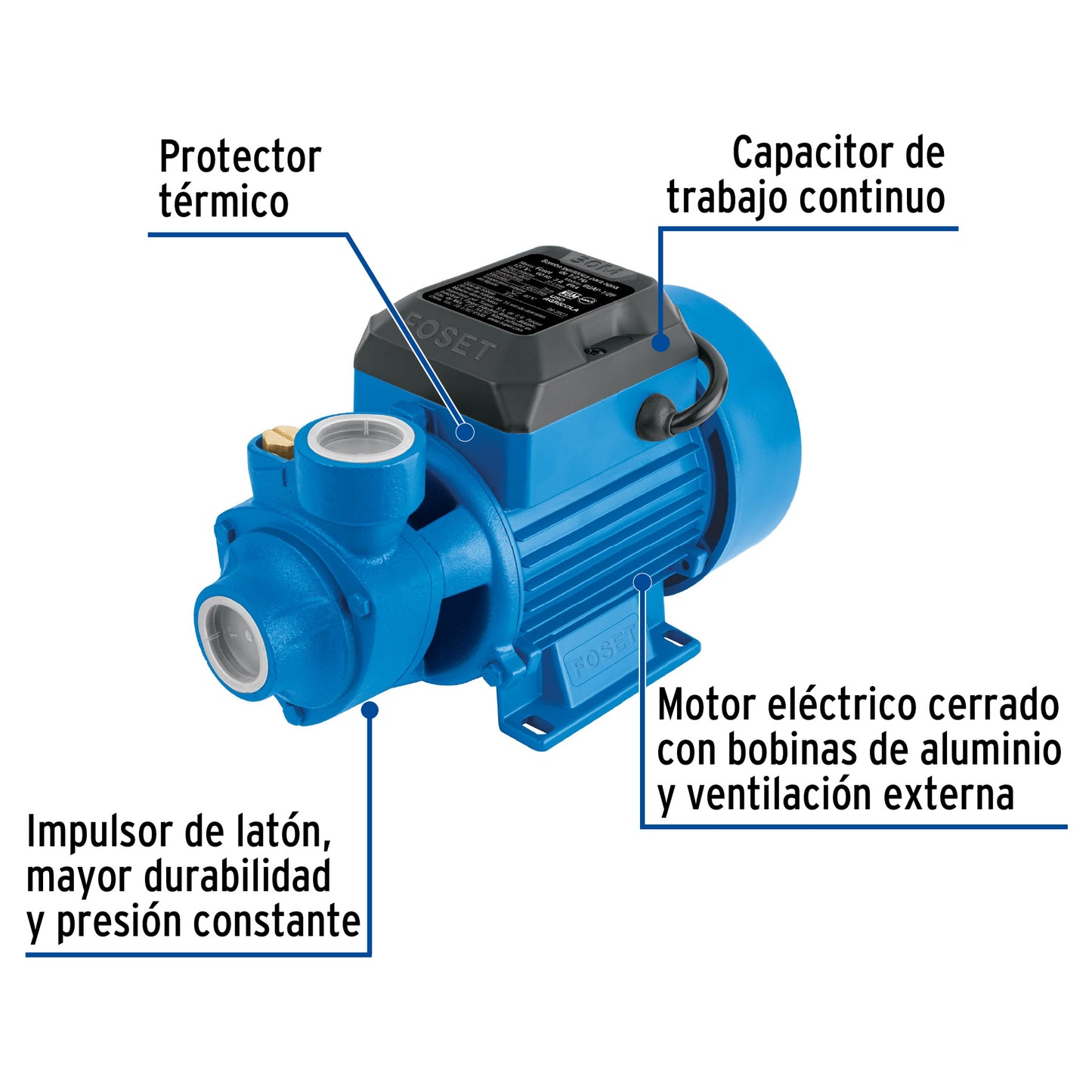 Bomba periférica 1/2 HP, altura máxima 30 m, Foset